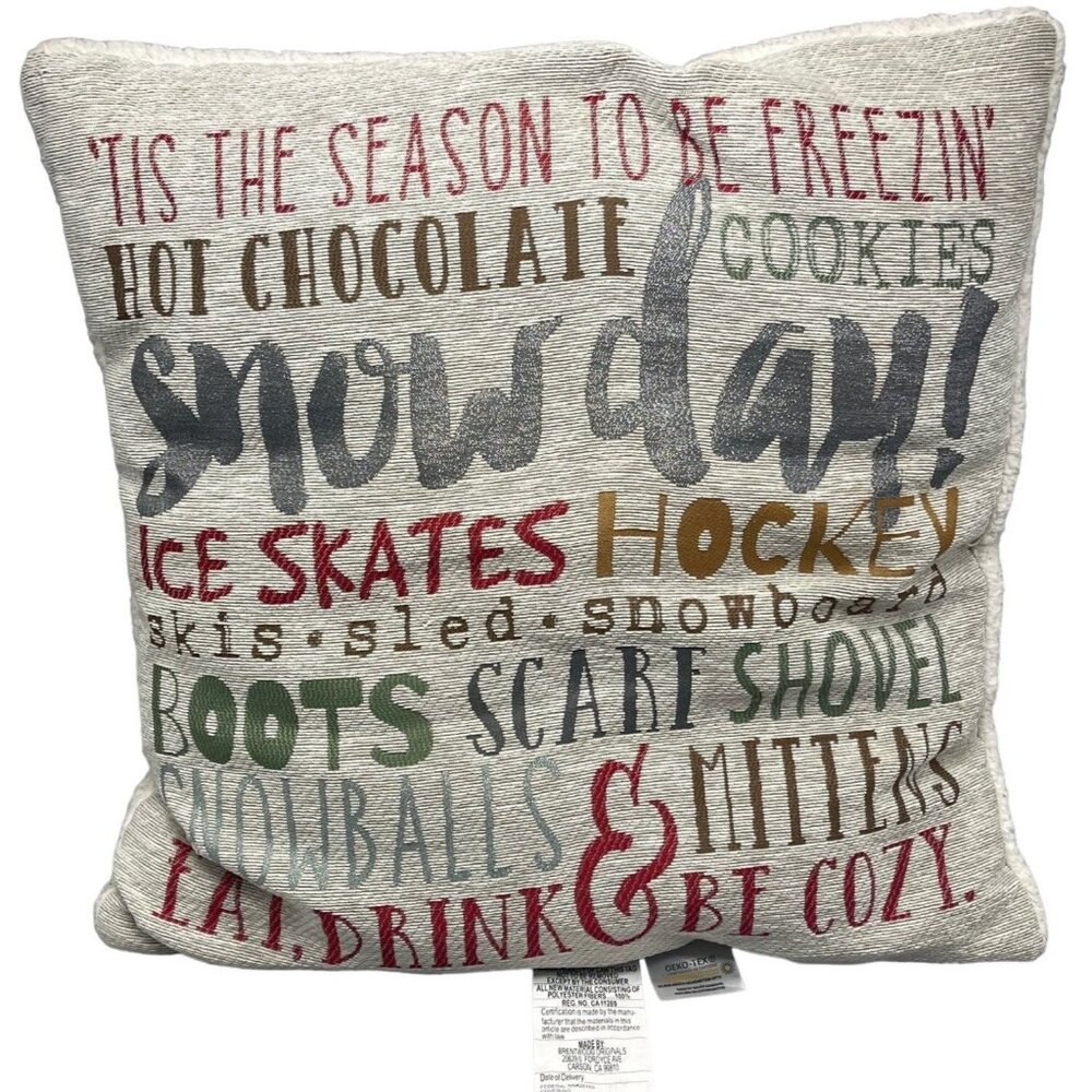 oeko tex throw pillow seasonal polyester blend gray snow day ice skates READ